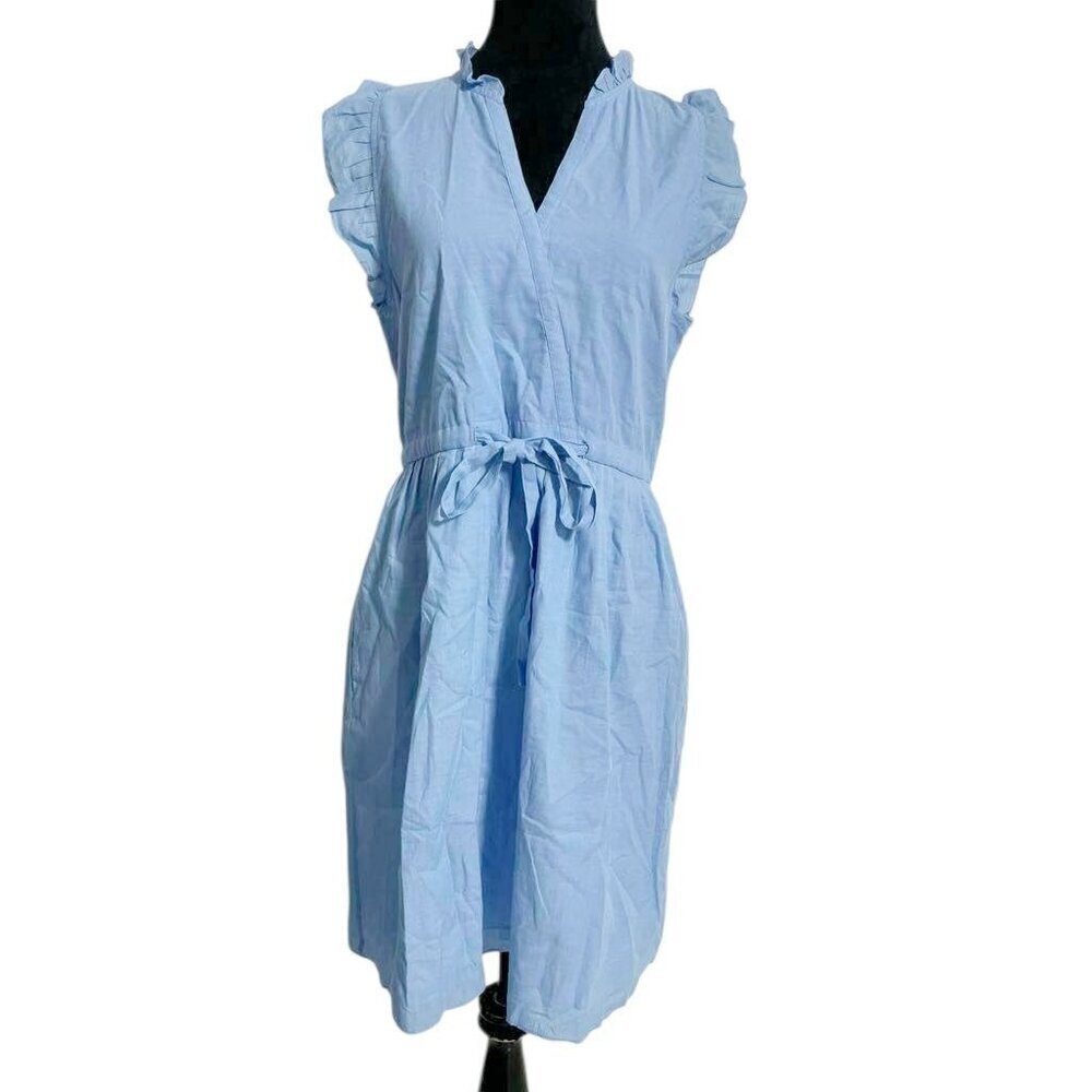 Rungolee Size Small  Camden Dress $309 Ruffle Sleeve Blue Cotton